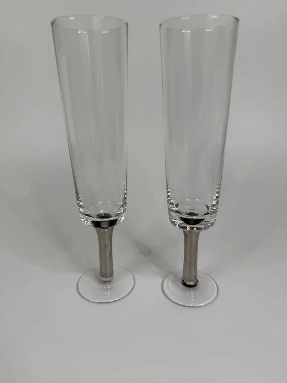 Christian Audigier Silver Stem Champagne Flutes, 8.25